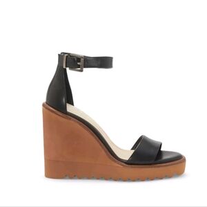 Vince Camuto Black Leather Ankle Strap Wedge Sandals